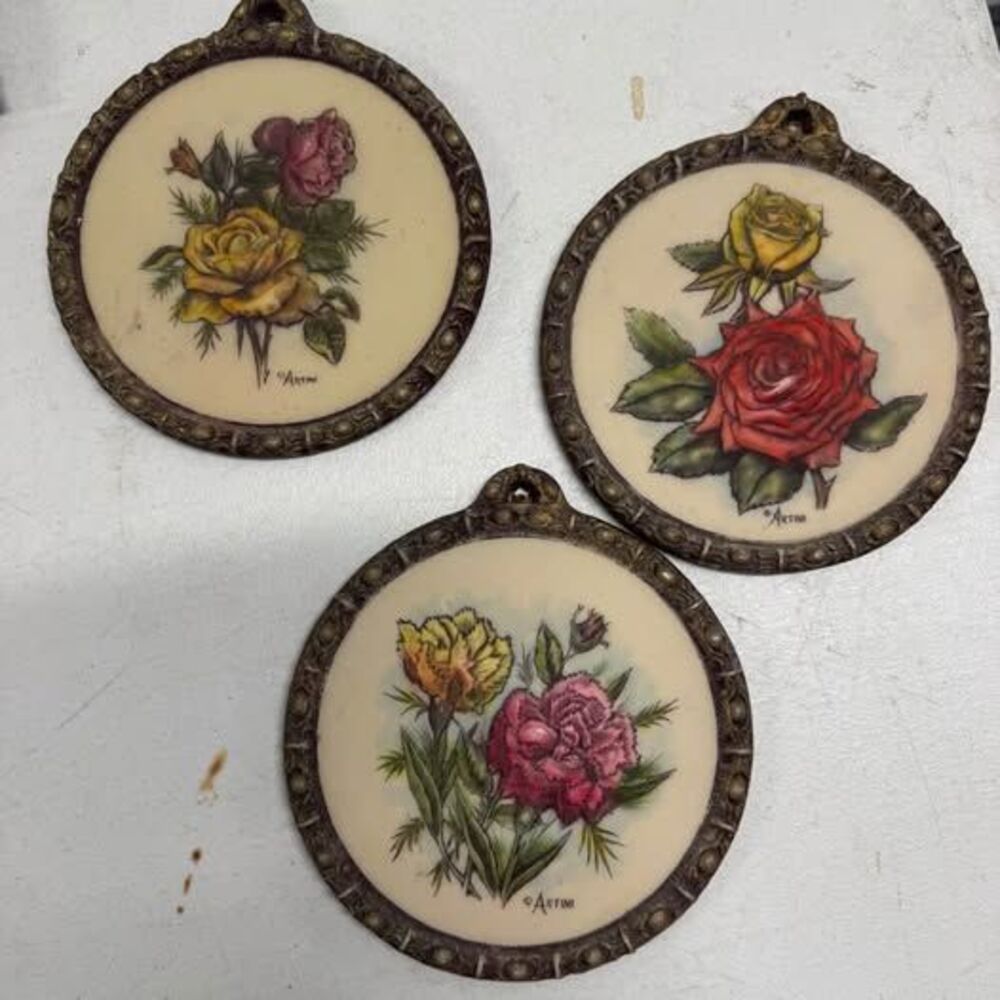 Vintage Artini Engraved Flower Picture Set Vintage (3)